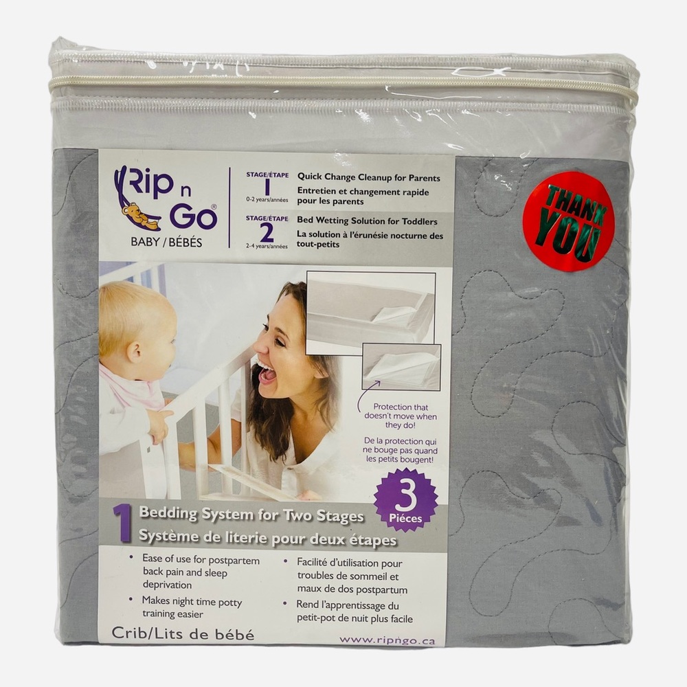 Rip N Go Waterproof Crib Sheet Set for Quick Sheet, Washable and Reuseable